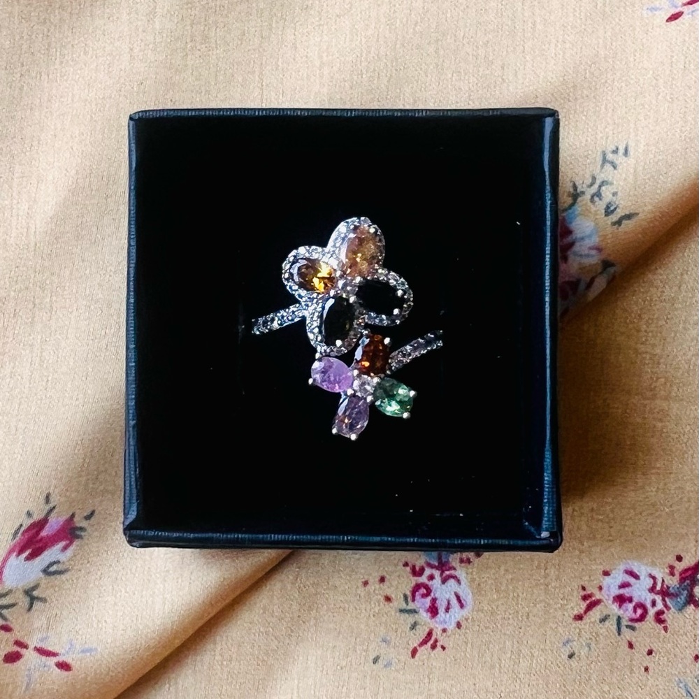 Sterling silver Double Flower Ring Cluster Desgin side 6